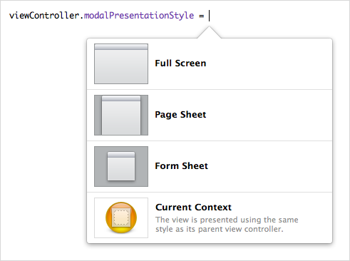 Modal presentation style popover